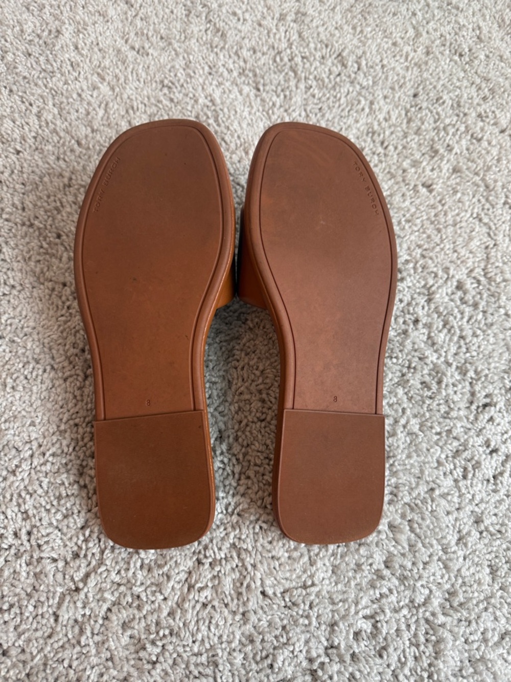 Tory Burch Cognac Leather Logo Slide Sandals - Picture 4 of 7